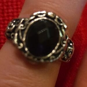 Vtg Faceted Fadhion Elegant Black Stone Ring Victorian Size 6